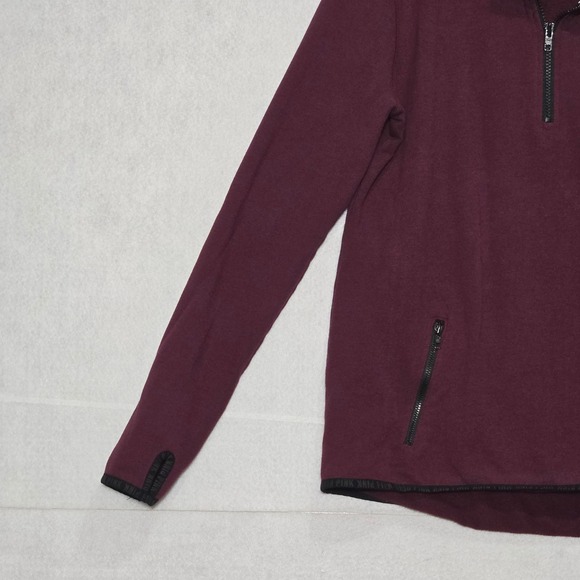 PINK Victoria Secret Maroon Fleece Quarter Zip Pullover Sweatshirt Women Medium - Picture 4 of 8